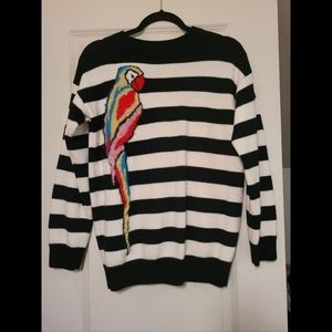Striped Wool Sweater with Bird